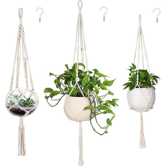 3 Pack Macrame Plant Hanger Indoor Hanging Planter for Plants Holder - Picture 7 of 7